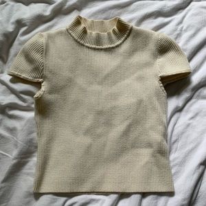 Cream Cropped Mock Neck